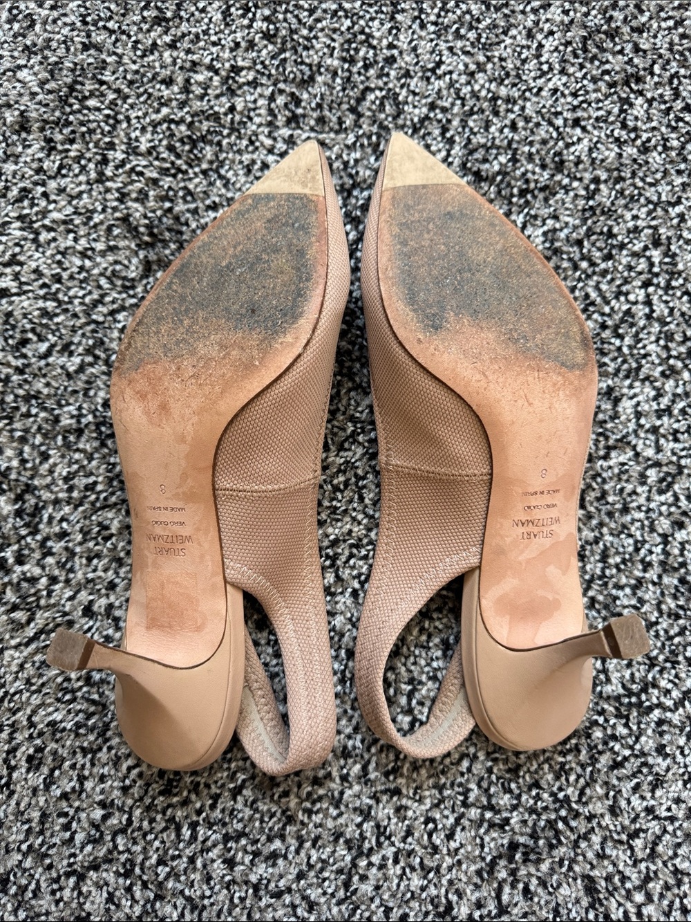 Stuart Weitzman Odette Nude Beige Pointed-Toe Slingback Kitten Heel Pumps - Picture 6 of 6